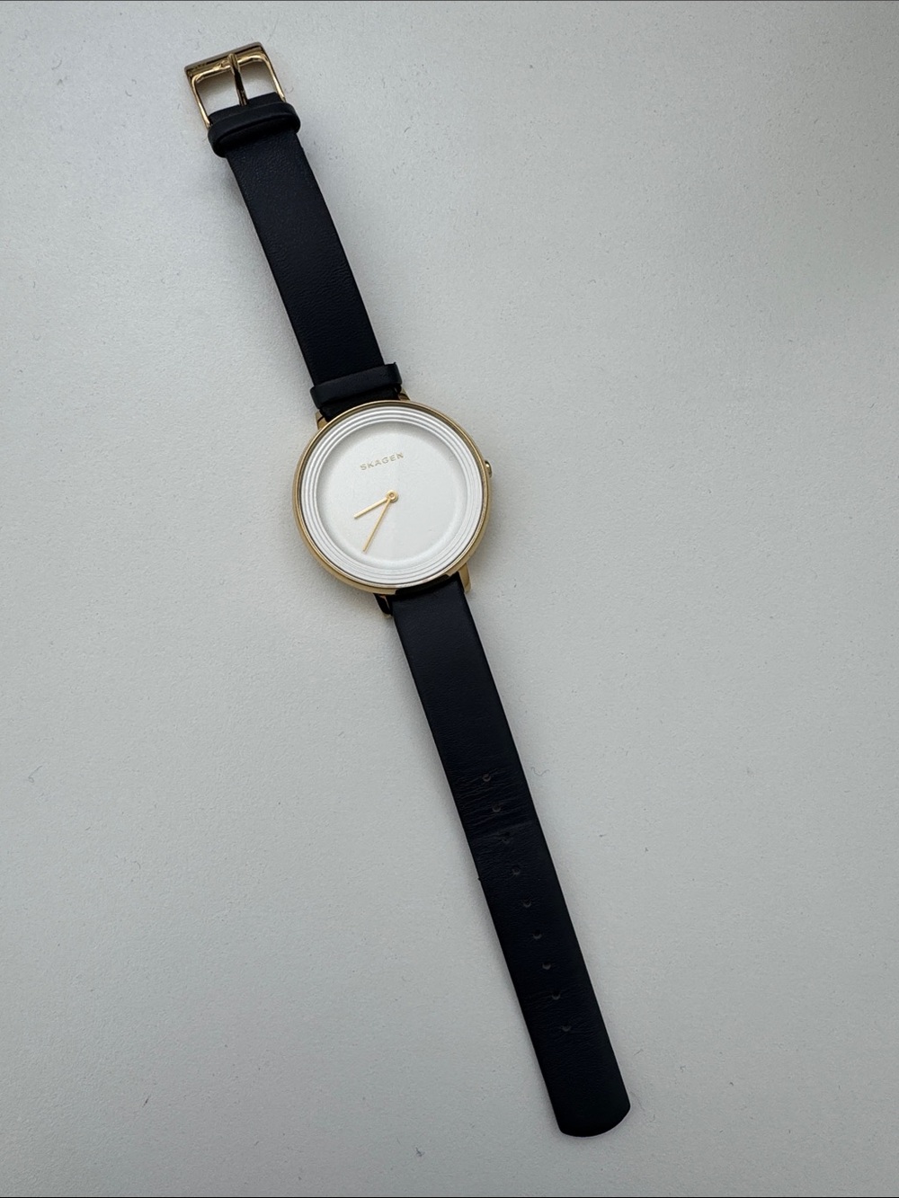 Skagen Gold-Tone Round Watch with Black Strap